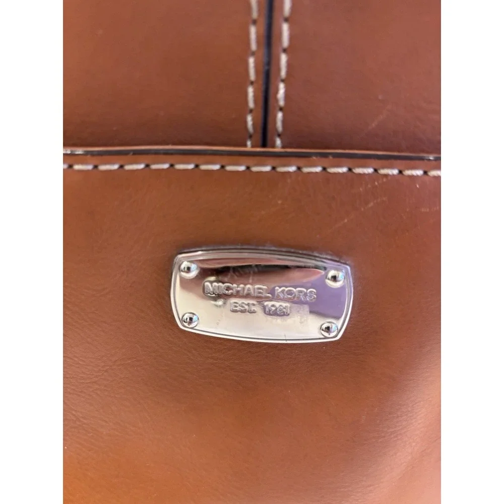 Michael Kors Astor Large Luggage Brown  Leather Studded Tote Bag - Picture 3 of 16